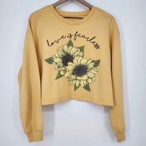 AWAKE Womens Sunflower Cropped Sweatshirt Large Mustard Yellow Indie Oversized